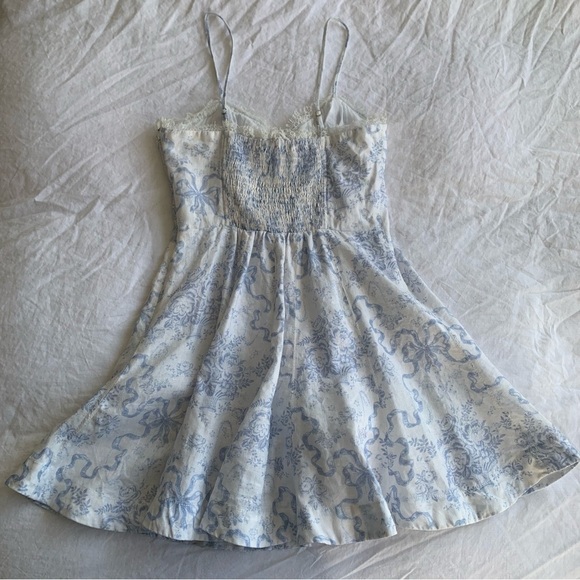 Love Shack Fancy Shai Linen Lace Ribbon Bow Mini Dress Blissful Blue White - Picture 6 of 15